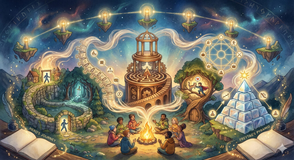 A cartoon with references to multiple different storytelling techniques